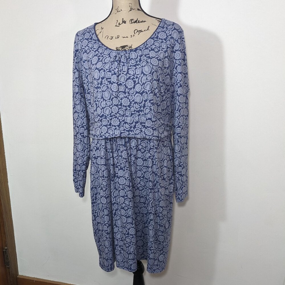Boden Mabel Jersey Knit Blue Winter Floral Stretchy Soft Ruched Dress sz 16
